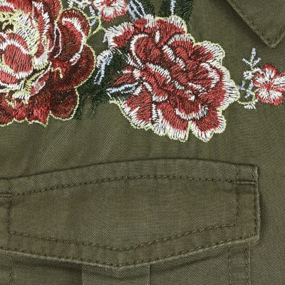 Girls khaki embroidered jumpsuit